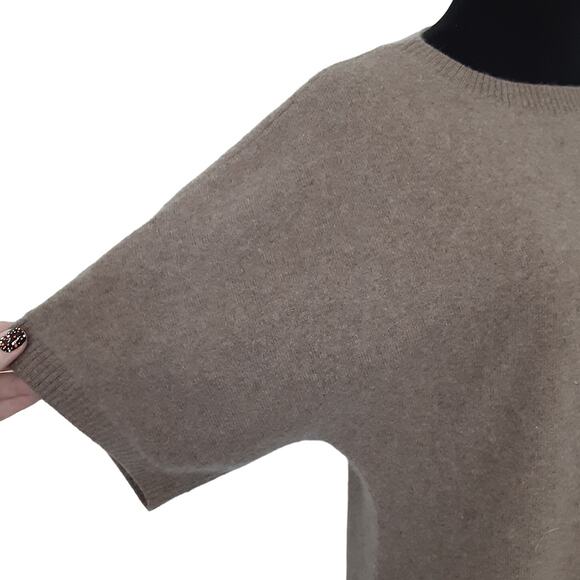 Prive Cashmere 100% Cashmere Sweater Taupe Oatmeal Short Sleeve Womens M Luxury - Picture 3 of 7